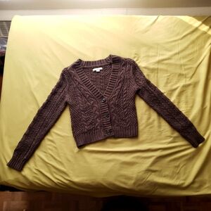 Elegant Brown Women's Cable Knit Cardigan